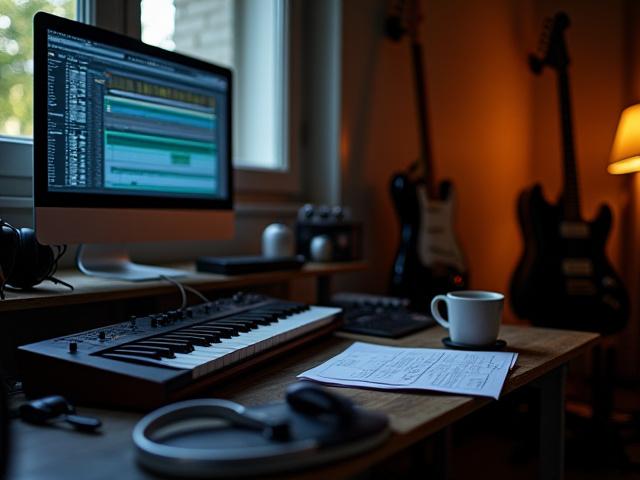 Espace de composition musicale à Bordeaux, home studio avec équipements de production